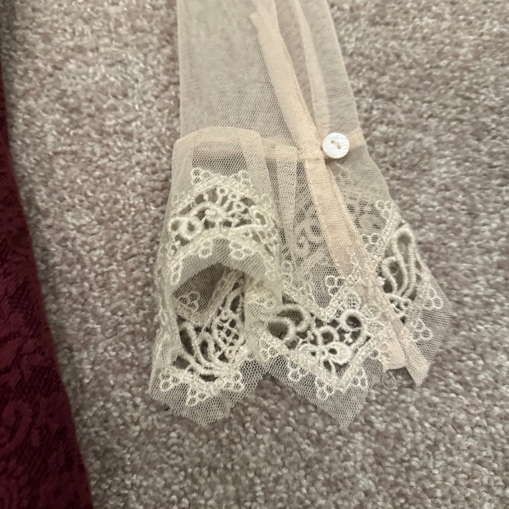 Free People Cream and Burgundy Long Sleeve Dress xs 2 Victorian lace Victoria - Picture 3 of 7